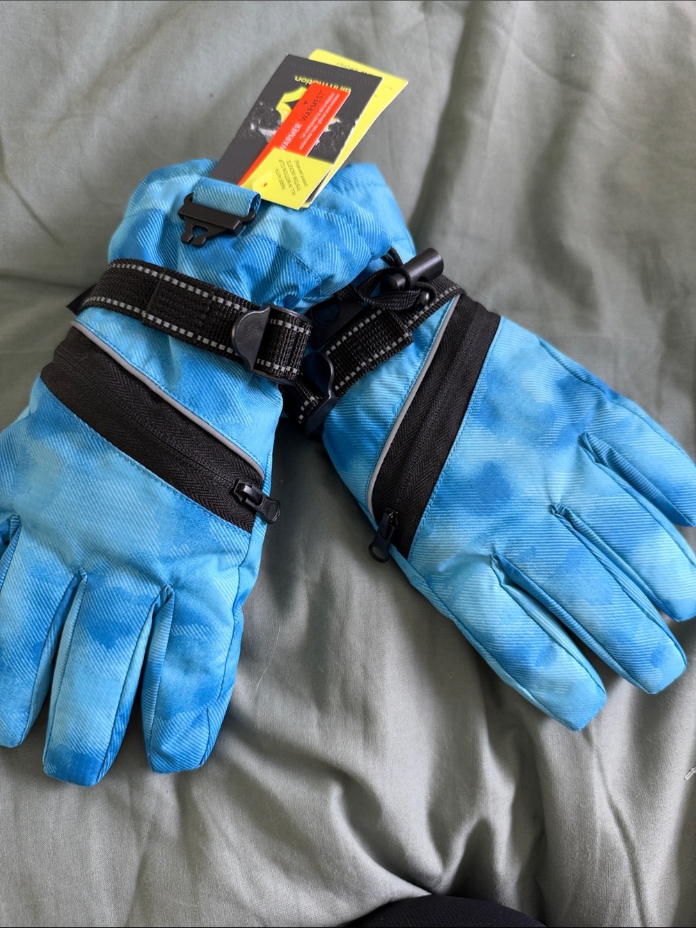 Kids insulated Blue Winter Gloves with Adjustable Strap
